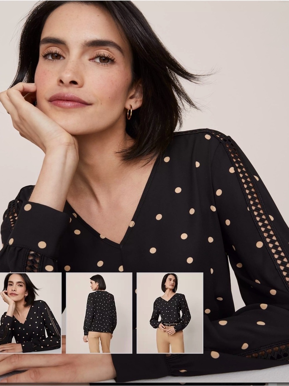 ANN TAYLOR Dotted Lace Trim Top